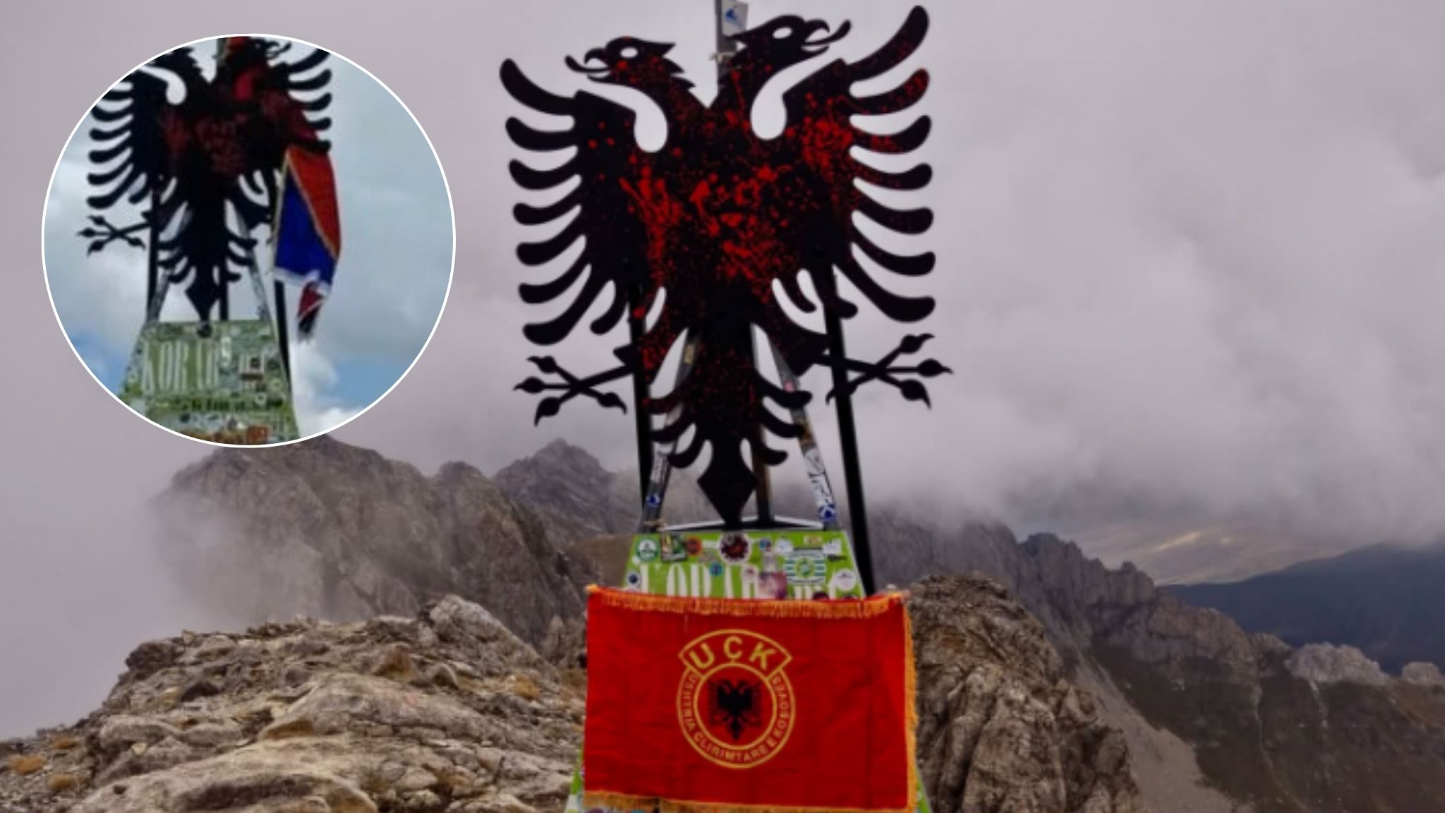Foto: Flamuri i UÇK-së dhe shqiponja dykrenare shfaqen në Majën e Korabit